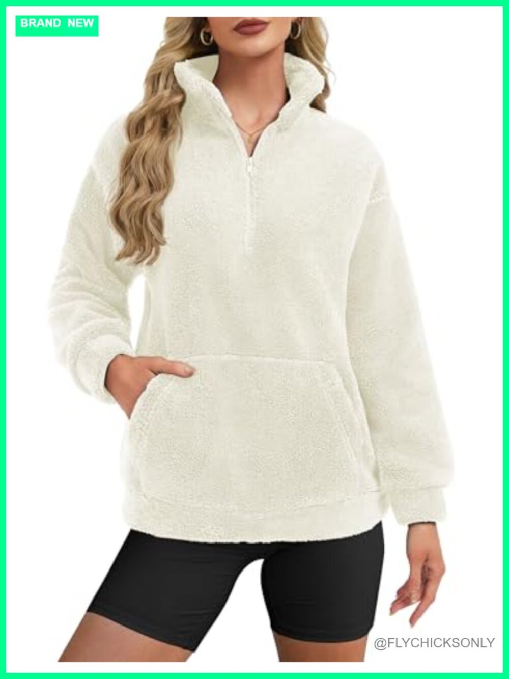 Fleece Half Zip Pullover Women Fuzzy Sherpa Sweatshirt Kangaroo Pocket